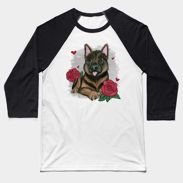 German shepherd puppy love Baseball T-Shirt by Antiope